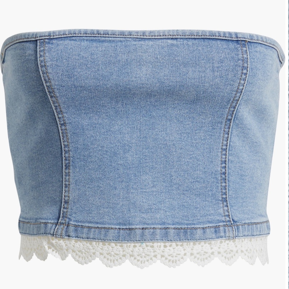 PTCL Denim Strapless Top with Lace Trim - Picture 3 of 3